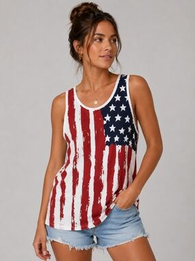 Papillon Women’s Flag Print Tank Top - Red/Blue - NIP